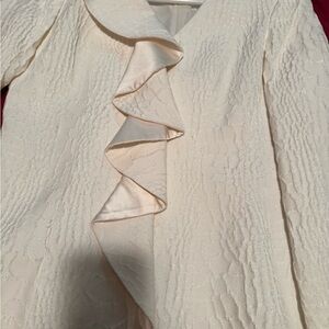 Elegant Cream Textured Blouse with Ruffle Detail